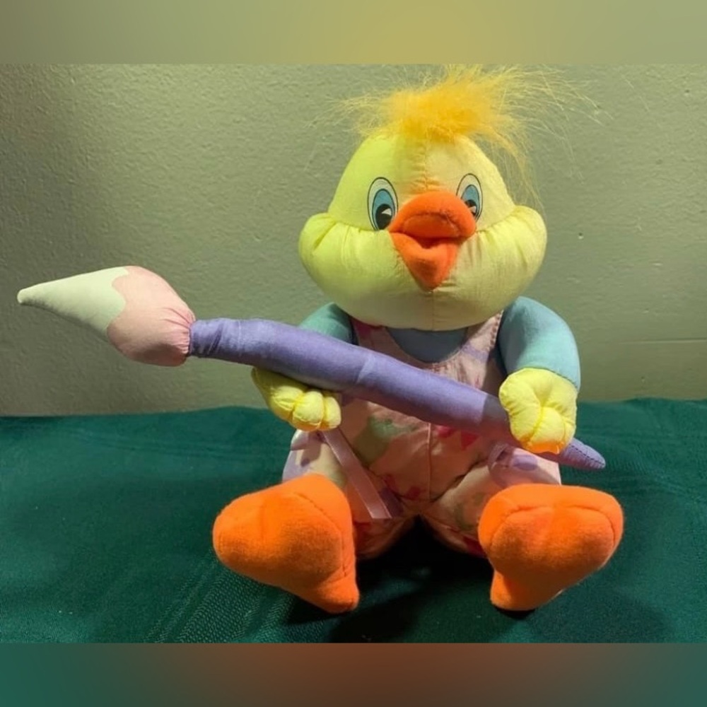 Plush Yellow Duck with Orange Feet and Paintbrush